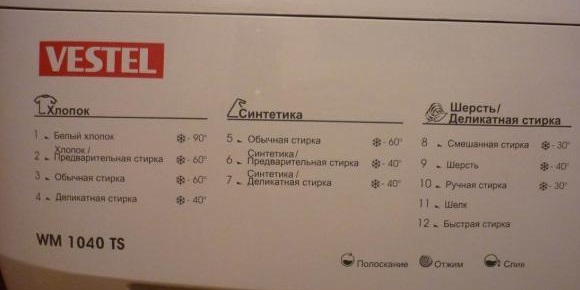 Programy praček Vestel