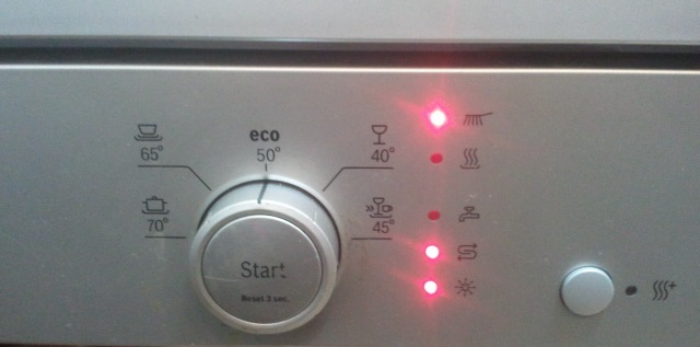 jak se zobrazuje chyba na myčce Bosch bez displeje